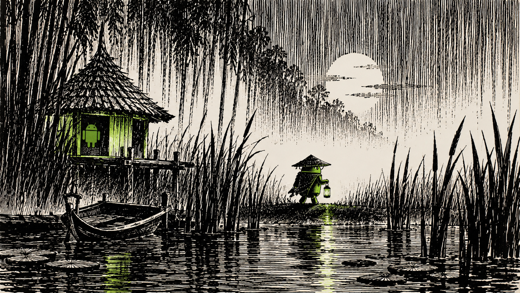 Neon Android in the Moonlit Swamp