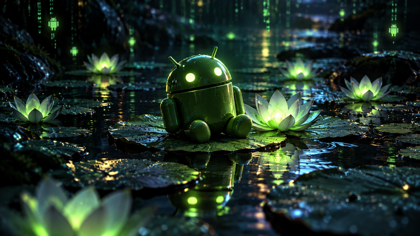 Neon Android Lotus Pond