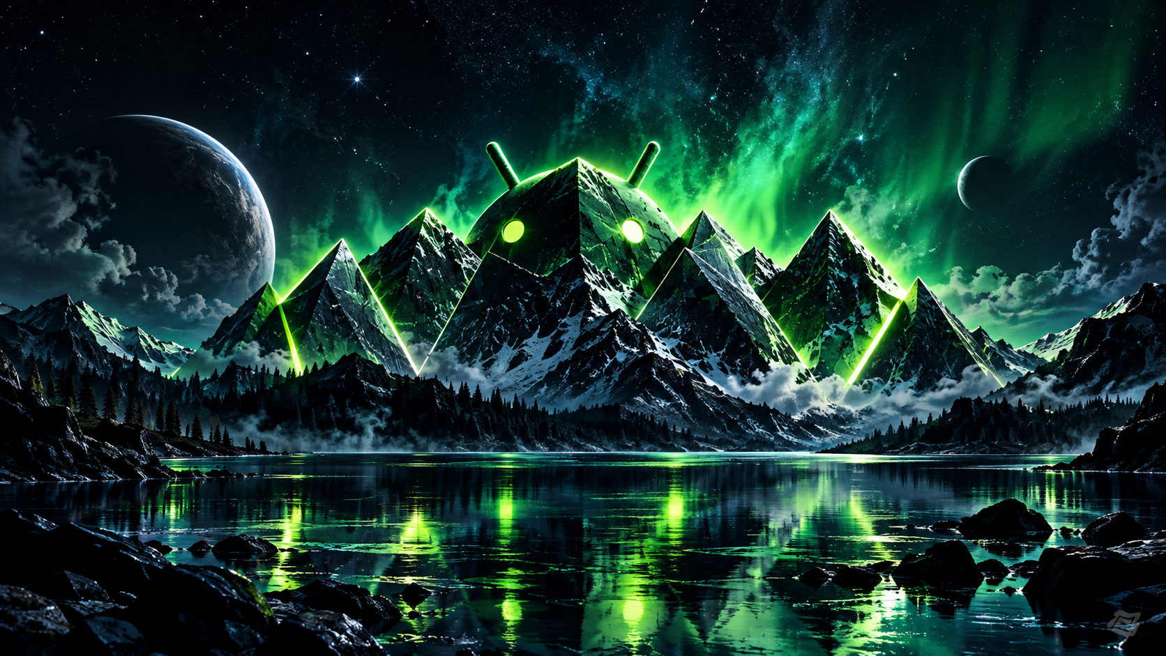 Neon Android Mountain Eclipse