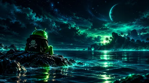 Neon Droid Pirate Moonlit Seascape