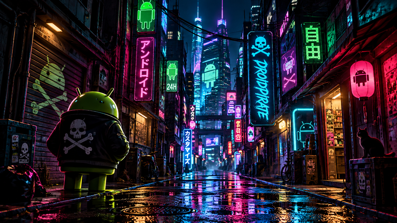 Neon Droidpirate Alley at Night
