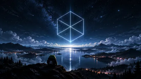 Neon Hexagon Over Silent Fjord Wallpaper #1608