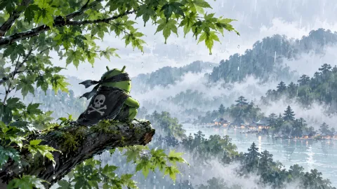 Rainy Android Overlooking Misty Mountains Wallpaper #1617