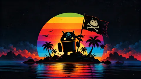 Retro Android Pirate Sunset Island