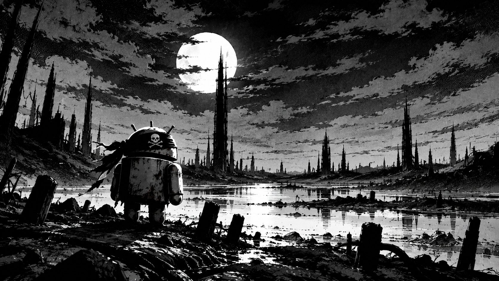 Rusty Android Under a Wasteland Moon